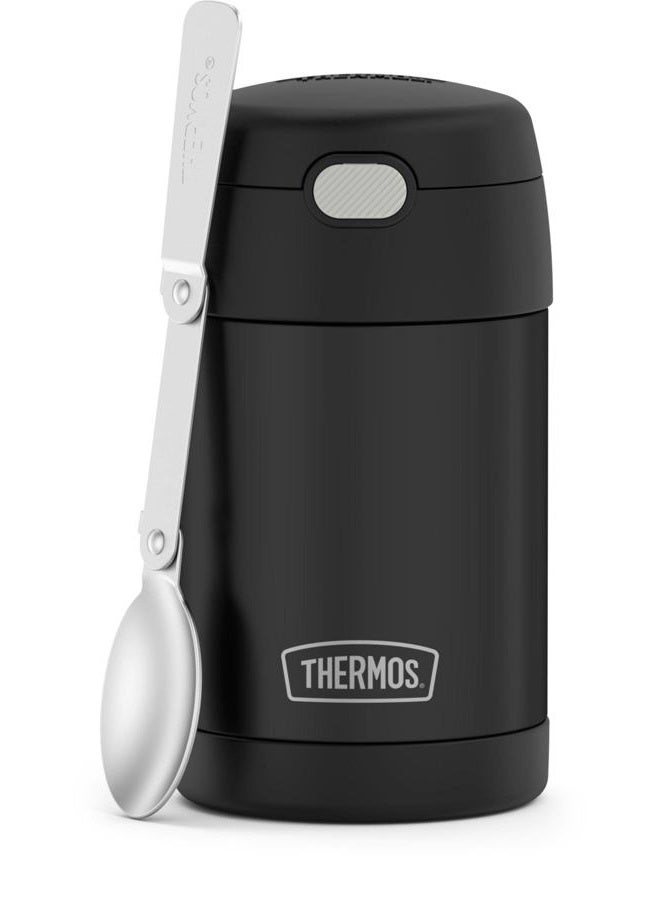 THERMOS FUNTAINER Insulated Food Jar, 16 Ounce, Kid Friendly Food Jar with Foldable Spoon, Matte Black - Image 1